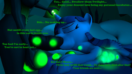 abdominal_bulge animal_genitalia animal_penis anthro anthro_on_feral balls bestiality bodily_fluids cum duo egg egg_belly egg_from_ovipositor egg_in_mouth egg_inflation egg_insertion equine_genitalia equine_penis erection feathered_wings feathers fellatio female feral feral_on_bottom feral_penetrated genital_fluids genitals glowing glowing_balls glowing_body glowing_genitalia glowing_skin gynomorph gynomorph/female gynomorph_on_feral hair horn inflation intersex intersex/female intersex/intersex intersex_on_feral interspecies nude oral oral_egg_insertion oral_penetration oviposition ovipositor penetration penile penis royalty sex text wings mr.tektite friendship_is_magic hasbro my_little_pony mythology queen_chrysalis_(mlp) twilight_sparkle_(mlp) arthropod changeling_(mlp) equid equine horse mammal mythological_creature mythological_equine pegasus pony unicorn 16:9 3d_(artwork) digital_media_(artwork) english_text hi_res source_filmmaker_(artwork) widescreen