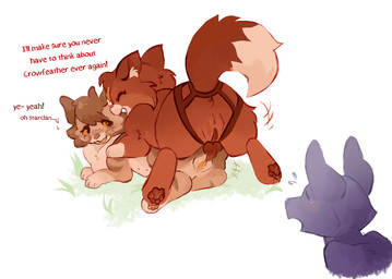 anus awkward_smile belly_nipples blush blush_lines bodily_fluids brown_body brown_fur caught_cheating caught_in_the_act cheek_tuft clitoris dialogue dildo dildo_in_vagina dildo_insertion dipstick_tail distressed dominant dominant_female dominant_feral duo_focus eyes_closed facial_tuft female female/female female_feral female_penetrated female_penetrating female_penetrating_female feral feral_on_feral feral_penetrated feral_penetrating feral_penetrating_feral fluffy fluffy_tail fur genitals gloves_(marking) group head_tuft humanoid_genitalia humanoid_genitalia_on_feral humanoid_vulva humanoid_vulva_on_feral infidelity inner_ear_fluff knot knotted_dildo leg_markings looking_at_another looking_at_partner markings multi_nipple nipples orange_eyes orange_sclera pawpads penetration raised_tail red_body red_fur sex sex_toy sex_toy_in_vagina sex_toy_insertion simple_background smile socks_(marking) spread_legs spreading strapon strapon_sex submissive submissive_female submissive_feral sweat sweatdrop tail tail_markings talking_feral text toying_partner trio tuft vaginal vaginal_penetration voyeur vulva conditional_dnp waterthissport warriors_(book_series) crowfeather_(warriors) leafpool_(warriors) squirrelstar_(warriors) domestic_cat felid feline felis mammal english_text hi_res incest_(lore) sibling_(lore) sister_(lore) sisters_(lore) twins_(lore)