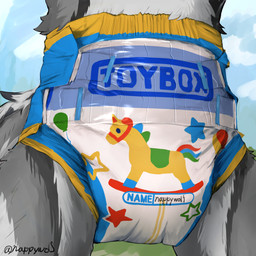 ageplay anthro biped clean_diaper close-up clothed clothing diaper fur grey_body grey_fur infantilism multicolored_body multicolored_fur roleplay simple_background solo text wearing_diaper wetness_indicator nappywolf canid canine mammal 1:1 2025 digital_media_(artwork) english_text