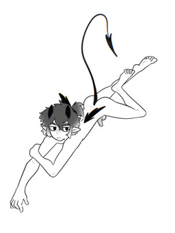 back_wings balls butt curved_horn erection genitals half-closed_eyes horn humanoid_genitalia humanoid_penis humanoid_pointy_ears lying narrowed_eyes penis pointy_ears spade_tail tail wings xing1 arlo_(xing1) demon demon_humanoid humanoid 3:4 black_and_white hi_res monochrome