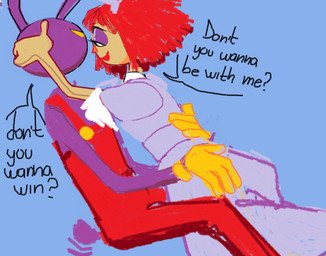 alternative_fashion anthro black_eyes blue_clothing blue_dress clothed clothing doll dress duo eyebrows eyelashes female fur gloves hair handwear j-fashion lolita_(fashion) long_ears male narrowed_eyes overalls purple_body purple_ears purple_fur purple_tail rag_doll_(toy) red_clothing red_hair red_nose red_overalls scut_tail short_tail sweet_lolita tail tail_motion tailwag tan_body text yellow_clothing yellow_gloves yellow_handwear yellow_sclera light-koe-pinsky glitch_productions the_amazing_digital_circus jax_(tadc) ragatha_(tadc) animate_inanimate humanoid lagomorph leporid living_doll living_toy mammal rabbit english_text hi_res