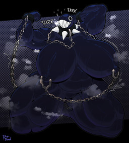 areola biped black_body breasts collar female genitals heart_symbol linked_nipples muscular muscular_female nipple_piercing nipples not_furry nude piercing pupils sharp_teeth smile spiked_collar spikes steam teeth thick_thighs vulva drydude mario_bros nintendo chain_chomp humanoid absurd_res hi_res