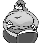 anthro belly big_belly big_breasts big_butt big_legs bottomwear breasts butt clothing female hair huge_belly huge_breasts huge_hips huge_thighs looking_at_viewer obese overweight overweight_anthro overweight_female short_hair shorts solo thick_thighs white_body wide_hips la_tiapat fifi_(somemf) canid canine canis domestic_dog mammal poodle absurd_res hi_res monochrome