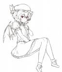 alternative_fashion bat_wings bonnet bottomwear clothed clothing female footwear hair hat headgear headwear j-fashion legwear lolita_(fashion) membrane_(anatomy) membranous_wings not_furry red_eyes ribbons shirt shoes short_hair skirt socks solo topwear wings houtengeki touhou remilia_scarlet humanoid vampire winged_humanoid