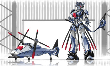 aircraft alternate_species bottomwear bracelet camera chaingun claws clothing cockpit decepticon decepticon_insignia female feral furrification gatling_gun gun hangar helicopter helicopter_tail heterochromia jewelry landing_gear machine machine_gun markings minigun ranged_weapon rotor skirt solo spiked_bracelet spikes spots spotted_body vehicle weapon sociartworks hasbro takara_tomy transformers aze_(shadowaze) cybertronian felid mammal pantherine robot snow_leopard 5:3 absurd_res hi_res