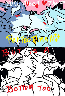 angry anthro barazoku beard blue_body blue_fur blush claws disgust disgusted_expression disgusted_face duo eyebrows facial_hair finger_claws fur hand_holding humor kissing male male/male mature_anthro mature_male muscular muscular_anthro muscular_male scar text tongue tongue_out pinumontbalou league_of_legends mythology riot_games sdorica tencent law_(sdorica) warwick_(lol) canid canine canis mammal mythological_canine mythological_creature werecanid werecanine werecreature werewolf wolf comic hi_res
