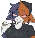 anthro biped breasts clothed_female clothing drugs female female_anthro fur grin looking_at_viewer marijuana multicolored_body shirt simple_background smile smoking t-shirt topwear white_background white_body white_fur puffkuns epic_games fortnite meow_skulls calico_cat domestic_cat felid feline felis mammal 2024 digital_drawing_(artwork) digital_media_(artwork) hi_res