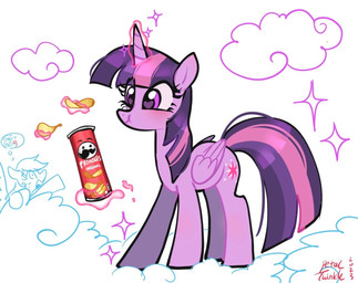chips_(food) cloud eating female feral food heart_eyes heart_symbol horn magic potato_chips pringles_can solo sparkles wings petal_twinkle_(artist) friendship_is_magic hasbro my_little_pony mythology pringles rainbow_dash_(mlp) twilight_sparkle_(mlp) equid equine mammal mythological_creature mythological_equine pegasus winged_unicorn