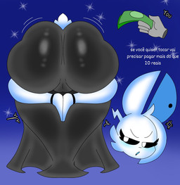 anthro big_butt butt clothing dress female huge_butt money scut_tail short_tail solo tail text white_body lokbunny17 praise_da_booty_(meme) lok_bunny lagomorph leporid mammal rabbit hi_res portuguese_text translated