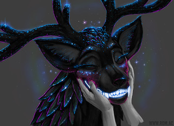 anthro antlers bioluminescence black_body black_fur disembodied_hand eyes_closed fangs female fur glowing grey_background horn human_on_anthro humanoid_hands interspecies simple_background smile solo sparkles teeth lenika mabiruna vitaly_s_alexius american_mythology indigenous_north_american_mythology mythology north_american_mythology stupid_sexy_cryptids starshade human mammal omnid wendigo hi_res meme