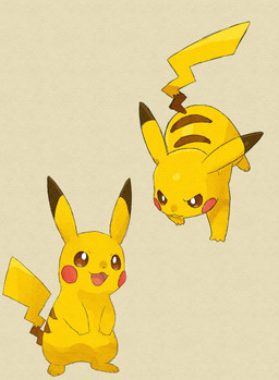 >:3 brown_eyes featureless_crotch feral happy male markings open_mouth paws simple_background solo striped_markings stripes tail tongue yellow_body 6mphr nintendo pokemon generation_1_pokemon pikachu pokemon_(species) 2026 hi_res
