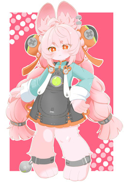 3_toes ahoge anklet anthro barefoot braided_pigtails clothed clothed_anthro clothed_female clothing ear_piercing ear_ring feet female flat_chested fully_clothed fully_clothed_anthro fully_clothed_female fur hair inner_ear_fluff jewelry overall_dress paws piercing pink_body pink_fur pink_hair red_eyes ring_piercing simple_background solo toes tuft yanaginuntaro mihoyo zenless_zone_zero zhao_(zenless_zone_zero) lagomorph leporid mammal rabbit thiren 2025 absurd_res full-length_portrait hi_res portrait