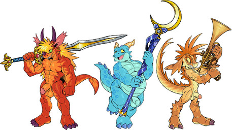 abs anthro balls belly blue_body blue_scales flaccid floppy_ears foreskin genitals grin group gun horn humanoid_genitalia humanoid_penis magic_user male manly melee_weapon muscular muscular_anthro muscular_male non-mammal_balls non-mammal_foreskin nude nude_anthro nude_male overweight pecs penis plantigrade ranged_weapon red_body red_scales saggy_balls scales smile staff sword trio unretracted_foreskin warrior weapon yellow_body yellow_scales tderek99 kobold scalie character_request hi_res