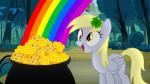 blonde_hair clover_(plant) cutie_mark feathered_wings feathers female feral food fur grey_body grey_feathers grey_fur hair muffin plant pot_of_gold rainbow shamrock solo wings greenmachine987_(artist) friendship_is_magic hasbro my_little_pony mythology derpy_hooves_(mlp) equid equine mammal mythological_creature mythological_equine pegasus absurd_res hi_res