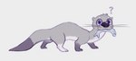 blue_eyes feral food fur grey_body grey_fur looking_at_viewer male purple_eyes question_mark solo walking air6ornepig fish mammal marine mustelid otter hi_res