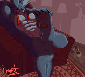 abs anthro barazoku biceps blue_body blue_fur bow_ribbon claws detailed_background fangs feet finger_claws fur long_ears male muscular muscular_anthro muscular_male pecs perspective purple_eyes scar sitting solo teeth toe_claws whiskers pinumontbalou five_nights_at_freddy's five_nights_at_freddy's_4 scottgames nightmare_bonnie_(fnaf) lagomorph leporid mammal rabbit hi_res