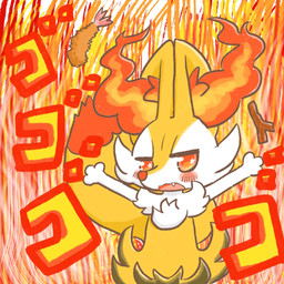 ambiguous_anthro ambiguous_gender anthro biped blush cute_fangs dipstick_tail fangs fire food front_view looking_at_viewer markings no_pupils onomatopoeia open_mouth shrimp_(food) snout solo sound_effects standing stick tail tail_markings teeth text annyui0611 menacing_(meme) nintendo pokemon braixen canid generation_6_pokemon mammal pokemon_(species) 1:1 2021 digital_drawing_(artwork) digital_media_(artwork) half-length_portrait hi_res japanese_description japanese_text meme portrait translated_description