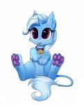 alternate_species collar eyelashes feral fur horn pawpads paws purple_eyes simple_background solo tongue tongue_out white_background confetticakez friendship_is_magic hasbro my_little_pony trixie_(mlp) felid feline mammal 2019 absurd_res hi_res