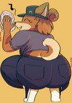 accessory anthro big_butt bottomwear butt cleaning cleaning_rag cleaning_up clothing crouching employee employee_uniform fast_food_employee fast_food_uniform female fur hair hair_accessory mcdoge orange_body orange_fur orange_hair pants simple_background smile solo thick_thighs tight_bottomwear tight_clothing tight_pants yellow_background toonarscontent dogelore mcdonald's doge holly_avenue canid canine canis domestic_dog humanoid mammal shiba_inu spitz absurd_res hi_res meme