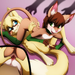 4_toes 5_fingers anthro anthro_on_anthro anus biped black_nose blonde_hair blue_eyes blush breasts brown_body brown_ears brown_fur brown_hair brown_tail claws clitoris close-up clothing duo eyelashes eyewear eyewear_only feet female female/female female_anthro female_on_bottom female_on_top finger_claws fingering fingering_partner fingers flat_chested fur genitals glasses glasses_only gloves green_eyes hair handwear interspecies legwear looking_at_another looking_at_partner lying multicolored_body multicolored_fur nipples nude nude_anthro nude_female on_back on_bottom on_top pink_clitoris pink_nipples pink_nose pink_vulva sex simple_background small_breasts snout spread_legs spread_vulva spreading stockings tail teeth toe_claws toes two_tone_body two_tone_fur vaginal vaginal_fingering vulva wearing_glasses white_body white_breasts white_fur yellow_body yellow_ears yellow_fur yellow_tail young young_female young_on_young darkmirage jinx_mckenzie polymorph canid canine domestic_cat felid feline felis fox mammal 1:1 2020 hi_res
