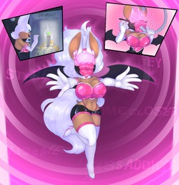 anthro armwear big_breasts big_hair bimbofication boots bottomwear breasts clothing collar drone dronification elbow_gloves female first_person_view footwear gloves hair handwear high_heels hyper hyper_lips hypnotic_visor legwear lips long_hair looking_at_viewer mind_control shoes shorts solo submissive submissive_female thick_lips thigh_boots thigh_highs thong_straps visor white_armwear white_clothing white_elbow_gloves white_gloves white_hair white_handwear sauce-guy sega sonic_the_hedgehog_(series) rouge_the_bat bat mammal 2025 comic hi_res