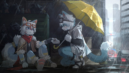 Rating: s
ID: 5653785
Date: 2025-06-19 15:57:14 -0400
Status: pending
Score: 4
16:9 anthro bottomwear canid canine city clothing crouching detailed_background duo eyewear eyewear_on_head goggles goggles_on_head hi_res jacket kemono mag_inu male mammal pawpads raining scarf shorts sitting topwear trash_can umbrella widescreen post #5653785