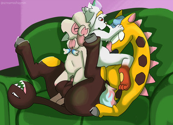 abdominal_bulge animal_genitalia animal_vulva canine_genitalia canine_vulva female furniture genitals male male/female male/male oral sofa vaginal vulva screamoshaymin nintendo pokemon eeveelution generation_2_pokemon generation_6_pokemon generation_8_pokemon girafarig pokemon_(species) raboot smeargle sylveon hi_res