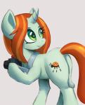 2018 arthropod brown_hair butt camera changeling crackle_cosette_(mlp) cutie_mark disguise equid equine eyebrows eyelashes female feral friendship_is_magic green_eyes grin hair hasbro hooves horn looking_back mammal my_little_pony mythological_creature mythological_equine mythology nude portrait queen_chrysalis_(mlp) raikoh-illust side_view simple_background smile solo standing teeth unicorn white_background