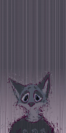 blue_body blue_fur clothing expressionless fur grey_clothing grey_shirt grey_topwear male raining shirt solo topwear demensa emil_(demensa) canid canine canis coyote domestic_dog mammal bust_portrait digital_media_(artwork) pixel_(artwork) portrait