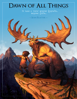 anthro antlers beard duo facial_hair horn muscular nipples size_difference sean_platter human mammal megalocerataur 2015 hi_res