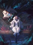 black_body duo female fur fur_tuft glowing glowing_eyes hi_res kindred_(lol) lamb_(lol) league_of_legends male multicolored_body multicolored_fur outside riot_games sophyucha tencent tuft two_tone_body two_tone_fur white_body white_fur wolf_(lol)