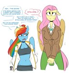 anthro anthrofied breasts cardigan cleavage clothed clothing dialogue female hair jacket multicolored_hair ponytail rainbow_hair shopping_bag size_difference text topwear wings redxbacon friendship_is_magic hasbro my_little_pony mythology fluttershy_(mlp) rainbow_dash_(mlp) equid equine mammal mythological_creature mythological_equine pegasus english_text