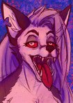 anthro bodily_fluids fangs female fur hair looking_at_viewer mouth_shot nude open_mouth red_sclera saliva saliva_string simple_background sketchy smile solo teeth tongue tongue_out uvula white_body white_fur lewdiro helluva_boss mythology loona_(helluva_boss) canid canid_demon canine demon hellhound mammal mythological_canine mythological_creature digital_media_(artwork) hi_res shaded sketch