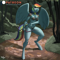 anthro armor arrow_(weapon) bow_(weapon) bra clothing female hair multicolored_hair multicolored_tail rainbow_hair rainbow_tail ranged_weapon solo tail text unconvincing_armor underwear weapon wings kevinsano friendship_is_magic hasbro my_little_pony mythology rainbow_dash_(mlp) equid equine mammal mythological_creature mythological_equine pegasus 1:1 url