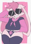 anthro clothing ears_down female heart_symbol legwear panties pink_body pivoted_ears smile smiling_at_viewer smirk smirking_at_viewer solo sweater topwear underwear sh1vss meme_clothing paggi_outfit gagz_(sh1vss) lagomorph leporid mammal rabbit absurd_res hi_res meme