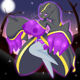 big_breasts blush breasts clothed clothing detailed_background erect_nipples female huge_breasts hyper hyper_breasts looking_at_viewer nipples purple_body purple_eyes purple_skin solo sblueicecream nintendo pokemon generation_6_pokemon ghost humanoid mammal mega_banette mega_evolution pokemon_(species) spirit 1:1 2017 hi_res