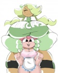 :3 anthro apron big_breasts boob_hat breasts clothing duo female fur hair heart_eyes heart_symbol huge_breasts pink_body pink_fur pink_hair pink_tail short_stack simple_background smile tail text thick_arms thick_thighs white_background robotic-alien-dude alaska_(gats) sugar_(gats) animal_humanoid cat_humanoid domestic_cat felid felid_humanoid feline feline_humanoid felis humanoid mammal mammal_humanoid 4:5