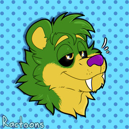 ambiguous_form black_sclera blonde_eyebrows blue_background cheek_tuft closed_smile eyebrows facial_tuft fangs fur green_body green_fur green_hair hair half-closed_eyes light long_fangs male mouth_closed multicolored_body multicolored_fur narrowed_eyes pattern_background purple_nose relaxed_expression sabertooth_(anatomy) short_hair simple_background smile solo teeth text three-quarter_view tuft two_tone_body two_tone_fur whisker_spots yellow_eyes yellow_inner_ear ractoons felid mammal prehistoric_species saber-toothed_tiger 1:1 2021 artist_name colored digital_drawing_(artwork) digital_media_(artwork) english_description headshot_portrait lighting portrait