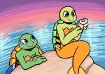 anthro blue_eyes conch duo gills holding_object male rock sea shell sitting smile split_form water inkyfrog teenage_mutant_ninja_turtles leonardo_(tmnt) michelangelo_(tmnt) hybrid marine merfolk reptile scalie turtle 2017