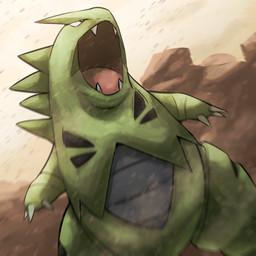 3_fingers ambiguous_anthro ambiguous_gender anthro biped black_body black_eyes blue_body claw_fingers claws desert dutch_angle fangs fingers green_body multicolored_body open_mouth outside pink_tongue pupils rock sandstorm solo tan_sky teeth tongue white_claws white_pupils spicyichizo nintendo pokemon generation_2_pokemon pokemon_(species) tyranitar 1:1 2026 absurd_res hi_res shaded