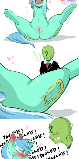 ?_face blush bodily_fluids clitoris clothing cutie_mark duo female genital_fluids genitals green_eyes hair half-closed_eyes horn imminent_sex looking_at_viewer multicolored_hair narrowed_eyes necktie nude saliva seductive smile spread_legs spreading suit sweat text two_tone_hair vaginal_fluids vulva cold-blooded-twilight friendship_is_magic hasbro my_little_pony anon lyra_heartstrings_(mlp) equid equine horse human mammal pony absurd_res english_text hi_res