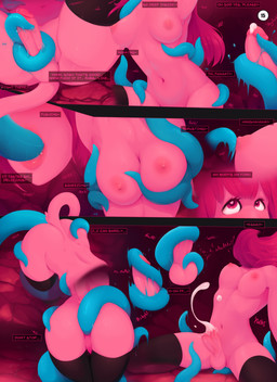 anal anal_orgasm anal_penetration anthro bodily_fluids breast_growth breast_play breasts clothing cum cum_while_penetrated dialogue ejaculation female feminization gender_transformation genital_fluids genitals genitals_shrinking growth gynomorph hair hands-free heart_eyes heart_symbol intersex legwear male mtf_transformation nipples oral oral_penetration orgasm penetration penis penis_shrinking pink_body pink_eyes pink_hair pink_nipples profanity restrained restrained_by_tentacles sex slime_tentacle solo speech_bubble stockings tentacle_in_ass tentacle_in_mouth tentacle_penetration tentacle_sex tentaclejob tentaclejob_while_penetrated tentacles tentacles_around_legs transformation jazzyz401 felid feline mammal comic hi_res