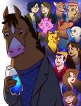 alcohol angry anthro bald beverage blue_eyes bodily_fluids bottle breasts brown_hair cleavage clothed clothing container crying female freckles green_eyes group hair jacket jewelry looking_down male mane necklace scruffy_beard star sweater tears tongue tongue_out topwear vodka paraesol bojack_horseman netflix beatrice_horseman bojack_horseman_(character) charlotte_moore diane_nguyen gina_cazador herb_kazzaz hollyhock_(bojack_horseman) kelsey_jannings mr._peanutbutter princess_carolyn sarah_lynn todd_chavez bird_dog canid canine canis deer domestic_cat domestic_dog equid equine felid feline felis golden_retriever horse human hunting_dog mammal retriever hi_res