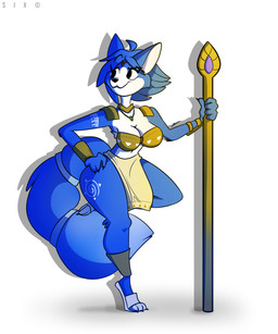 accessory anthro big_tail bottomwear bra claws clothing digitigrade female furgonomics hand_on_hip huge_tail jewelry loincloth looking_away necklace one_leg_up raised_leg ring shoulder_pads simple_background solo staff standing tail tail_accessory tail_jewelry tail_ring thick_thighs underwear white_background wide_hips klacket nintendo star_fox krystal_(star_fox) canid canine fox mammal 2021 5:6 absurd_res hi_res shaded