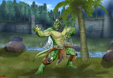 abs anthro armor bottomwear clothing fighting_pose green_body green_skin headgear helmet loincloth male manly melee_weapon muscular muscular_anthro muscular_male pose scabbard solo sword weapon yellow_eyes ligoni nintendo star_fox general_scales lizard reptile scalie sharpclaw_(star_fox)