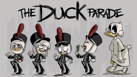 4_fingers alternative_fashion anthro beak biped black_eyebrows clothed clothing emo eyebrows eyeliner feathers female fingers grey_background group hat headgear headwear hospital_gown makeup male marching simple_background text uniform white_body white_feathers yellow_beak young khionyohannmendoza disney ducktales ducktales_(2017) my_chemical_romance the_black_parade della_duck donald_duck fethry_duck gladstone_gander scrooge_mcduck anatid anseriform avian bird duck 16:9 2019 full-length_portrait hi_res lol_comments portrait widescreen brother_(lore) brother_and_sister_(lore) cousins_(lore) nephew_(lore) niece_(lore) sibling_(lore) sister_(lore) uncle_(lore) uncle_and_nephew_(lore) uncle_and_niece_(lore)
