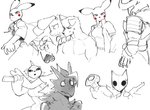 absurd_res anthro armor arthropod avian bee black_eyes black_sclera blaziken canid canine canis cleft_tail clothing eeveelution eyeless female generation_1_pokemon generation_3_pokemon goon_(goonie_san) goonie-san group hi_res hymenopteran insect knife male mammal marvel mercy_(goonie-san) mouse murid murine nintendo pikachu pokemon pokemon_(species) rodent shedinja smile spider-man_(series) sweater tail topwear vaporeon wolf