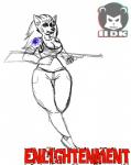 anthro bandage big_breasts breasts clothed clothing comic_idea female fully_clothed gun low_cut_shirt ranged_weapon rifle simple_background solo tattoo upcoming weapon white_background iideek canid canine canis mammal wolf unfinished