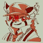 anthro biped clothed clothing hat headgear headwear kemono male necktie shirt simple_background solo teeth text topwear mid_skb lifewonders tokyo_afterschool_summoners zhurong_(tas) ailurid mammal red_panda 1:1 2021 bust_portrait japanese_text portrait