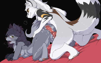 all_fours animal_genitalia animal_penis anthro blush bodily_fluids breasts canine_genitalia canine_penis doggystyle duo female from_behind_position genital_fluids genitals hot_dogging knot male male/female nipples penis precum sex tail tongue tongue_out vulva pata canid canine mammal 16:10 2018 aliasing digital_media_(artwork) hi_res widescreen